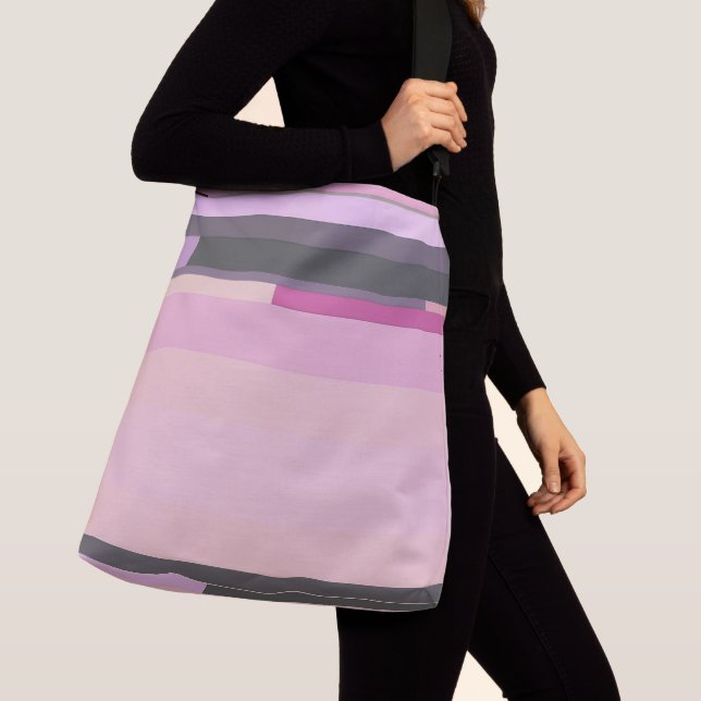 Pink and gray abstract Stripes Crossbody Bag (Close Up)