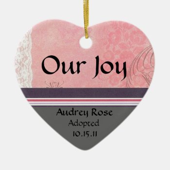 Pink And Gray Adoption Heart Ceramic Ornament by AdoptionGiftStore at Zazzle