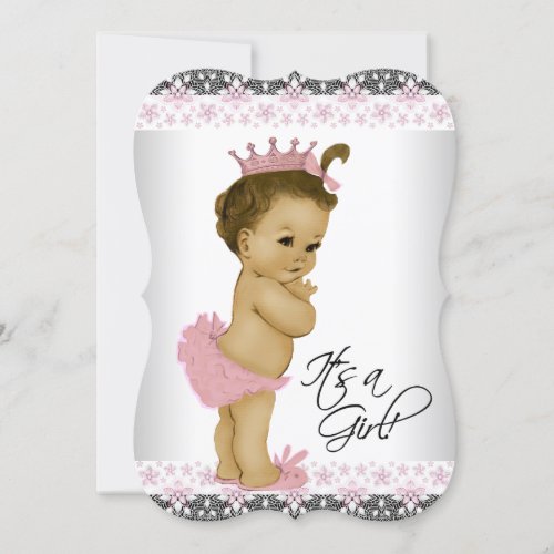 Pink and Gray African American Baby Girl Shower Invitation