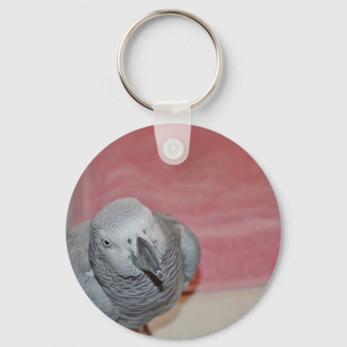 Pink and Gray African Grey Parrot Keychain