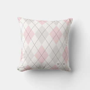 Pink and Gray Argyle Pattern Monogram Pillow