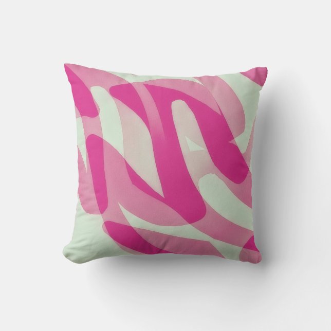 Pink and Gray Art Abstract Funky Throw Pillow (Front)