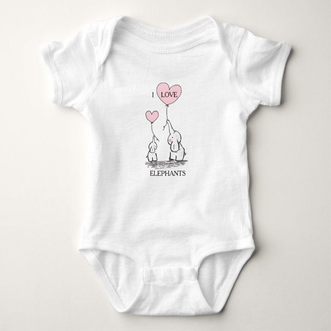 Pink and Gray Baby Elephant Baby Bodysuit (Front)