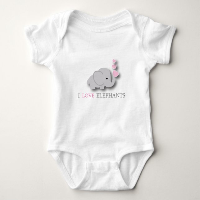 Pink and Gray Baby Elephant Baby Bodysuit (Front)