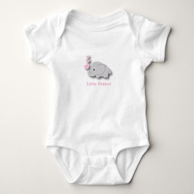 Pink and Gray Baby Elephant - Little Peanut Baby Bodysuit (Front)