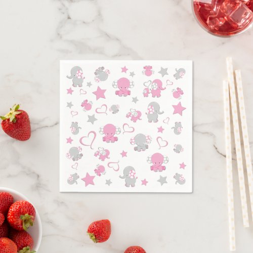 Pink and Gray Baby Elephant  Napkins