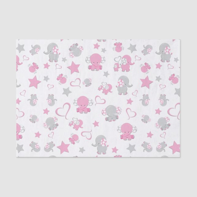 Pink and Gray Baby Elephant Pattern Print Tissue Paper (Front)