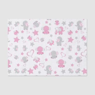 Pink and Gray Baby Elephant Pattern Tissue Paper