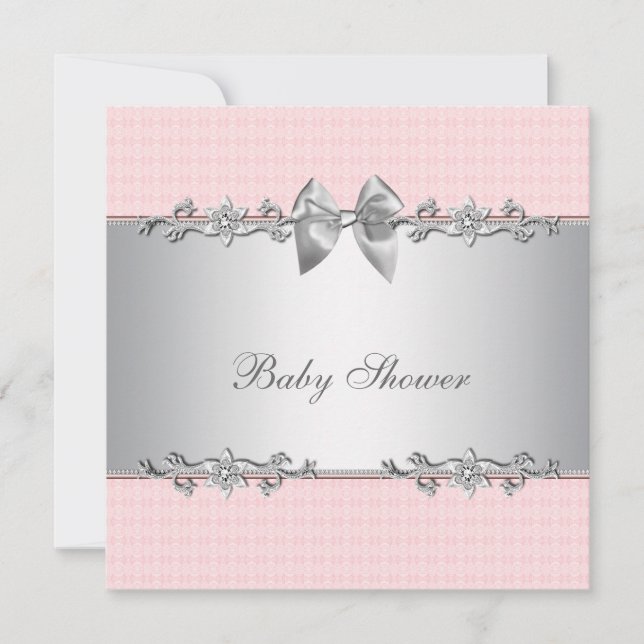 Pink and Gray Baby Girl Shower Invitation (Front)
