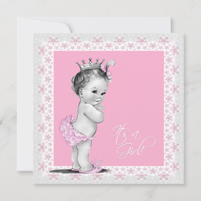 Pink and Gray Baby Girl Shower Invitation (Front)