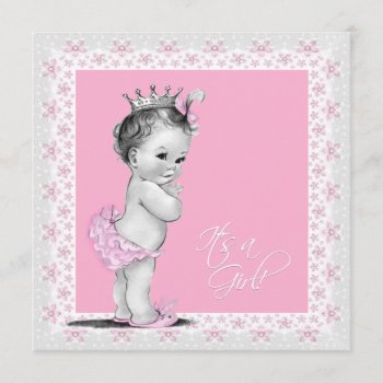 Pink And Gray Baby Girl Shower Invitation by The_Vintage_Boutique at Zazzle