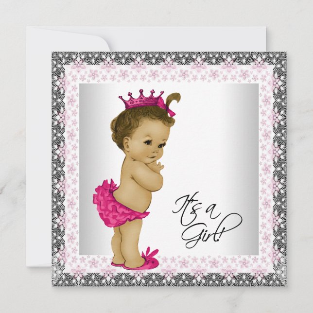 Pink and Gray Baby Girl Shower Invitation (Front)