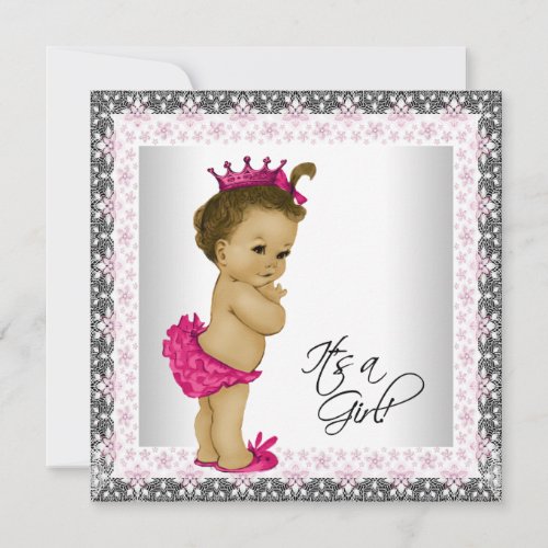 Pink and Gray Baby Girl Shower Invitation