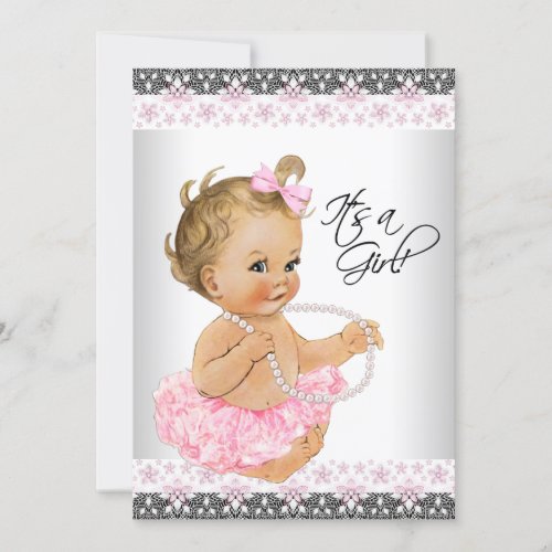 Pink and Gray Baby Girl Shower Invitation