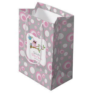 Pink and Gray Baby Owl Baby Shower Medium Gift Bag