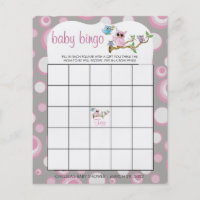 Pink and Gray Baby Owl | Shower Bingo Game Flyer