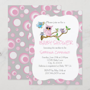 Pink and Gray Baby Owl Shower Theme Invitation