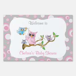 Pink and Gray Baby Owl   Shower Theme Yard Sign