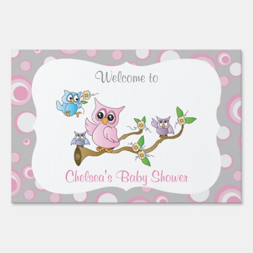 Pink and Gray Baby Owl  Shower Theme Yard Sign