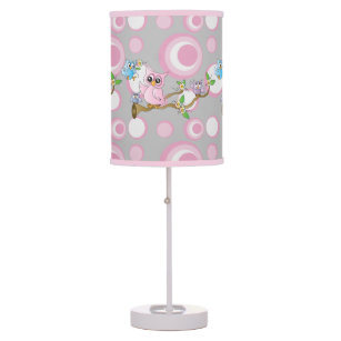 Pink and Gray Baby Owl Table Lamp