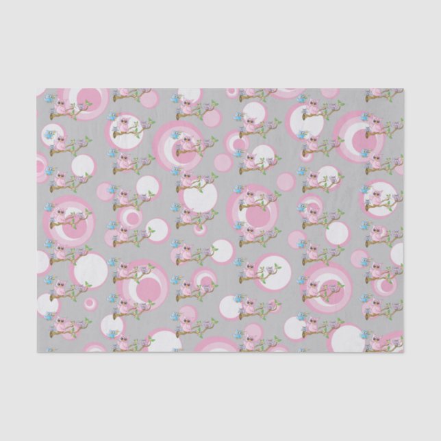 Pink and Gray Baby Owls | Shower Theme Tissue Paper (Front)
