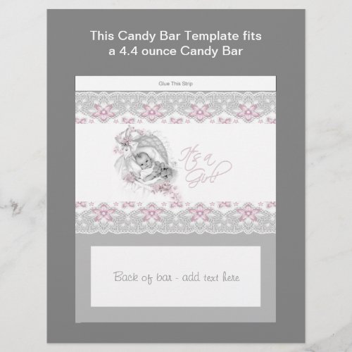 Pink and Gray Baby Shower Candy Bar Wrapper