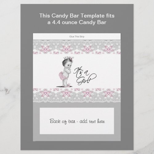 Pink and Gray Baby Shower Candy Bar Wrapper