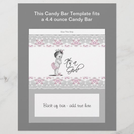 Pink and Gray Baby Shower Candy Bar Wrapper (Front)