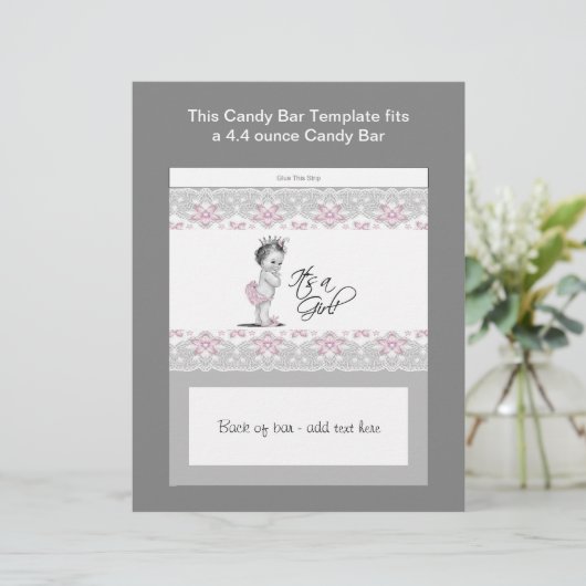 Pink and Gray Baby Shower Candy Bar Wrapper (Standing Front)