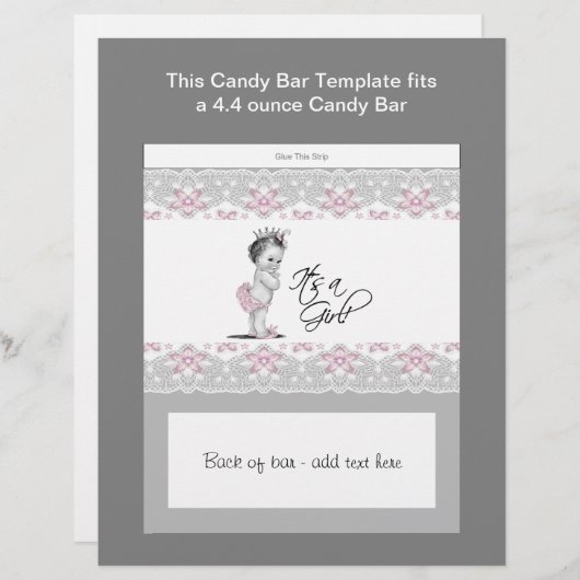 Pink and Gray Baby Shower Candy Bar Wrapper (Front/Back)
