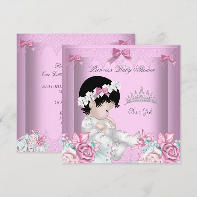 Pink and Gray Baby Shower Girl Floral Invitation (Front/Back)