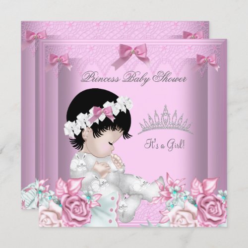 Pink and Gray Baby Shower Girl Floral Invitation