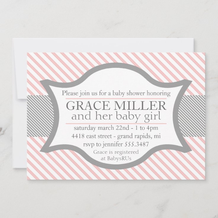 Pink and Gray Baby Shower Invitation Zazzle