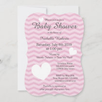 Pink and gray baby shower invitations with chevron