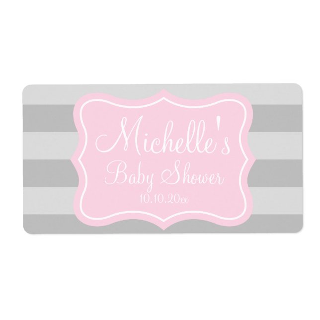 Pink and gray baby shower water bottle labels (Front)