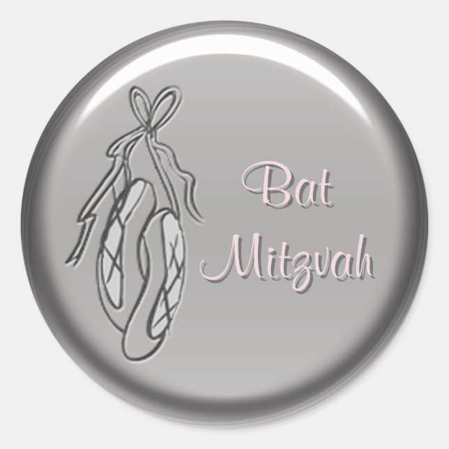Pink and Gray Ballet Slipper Bat Mitzvah Sticker (Front)