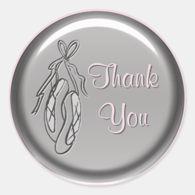Pink and Gray Ballet Slipper Thank You Sticker (Front)