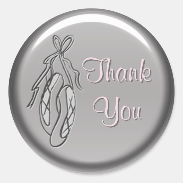 Pink and Gray Ballet Slipper Thank You Sticker (Front)