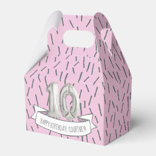 Pink and Gray Balloon Girls 10th Birthday Party Favor Boxes