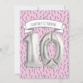 Pink and Gray Balloon Girls 10th Birthday Party Invitation (Front)