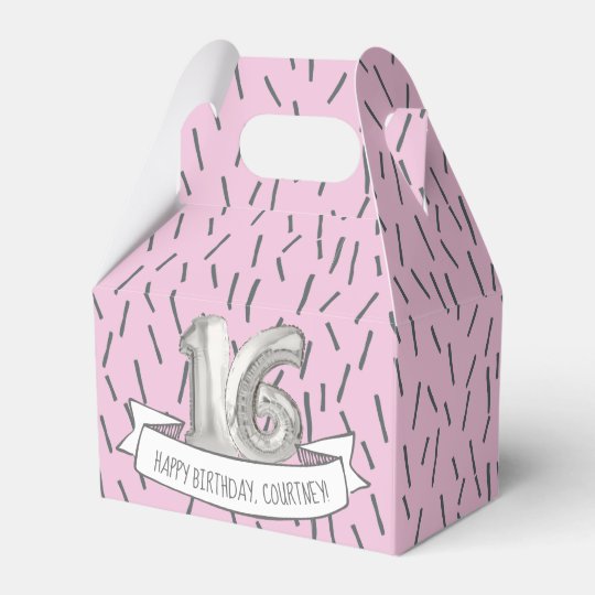 Pink And Gray Balloon Girls 16th Birthday Party Favor Box Zazzle Com