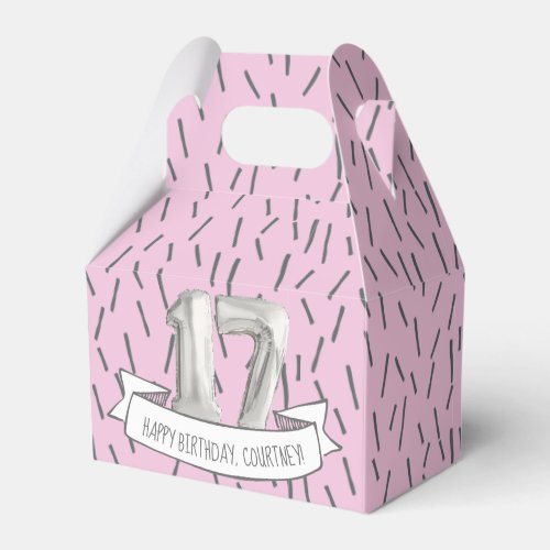 Pink and Gray Balloon Girls 17th Birthday Party Favor Boxes