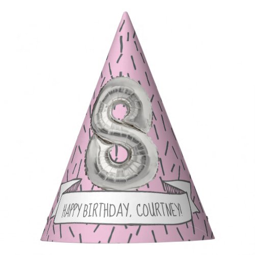 Pink and Gray Balloon Girls 8th Birthday Party Party Hat