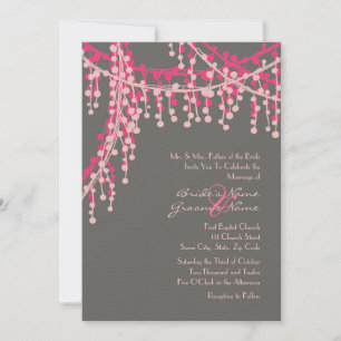 Pink and Gray Beaded Wedding Invitation
