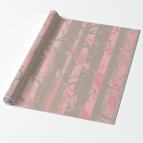 Pink and Gray Birch Tree Forest  Wrapping Paper