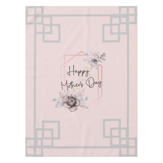 Pink and Gray Blue Purple Floral Mother's Day Tablecloth (Front)