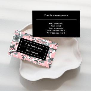 Pink and Gray Camo, Camouflage, Military, Army Business Card