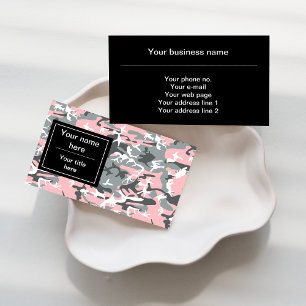 Pink and Gray Camo, Camouflage, Military, Army Business Card
