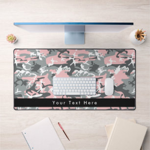 Pink and Gray Camo, Camouflage, Military, Army Desk Mat