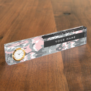 Pink and Gray Camo, Camouflage, Military, Army Desk Name Plate